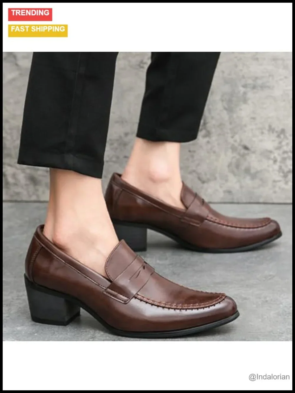 Men's Leather Block Heel Loafers Retro Pointed Toe Slip On Formal Shoes